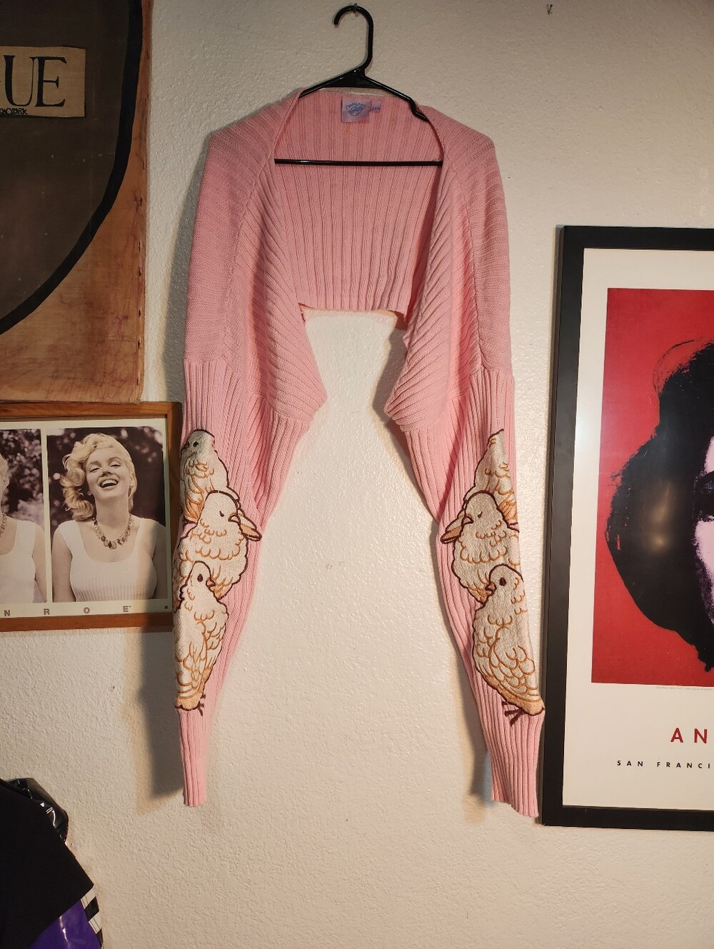 Pink Embroidered Bird Shrug Sweater - Women